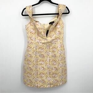 Lulu's Favorite Song Yellow Floral Jacquard Off-the Shoulder Mini Dress M NEW